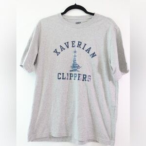 Lands End Shirt Mens Medium Gray Cotton Crewneck Short Sleeve Xaverian Sailing